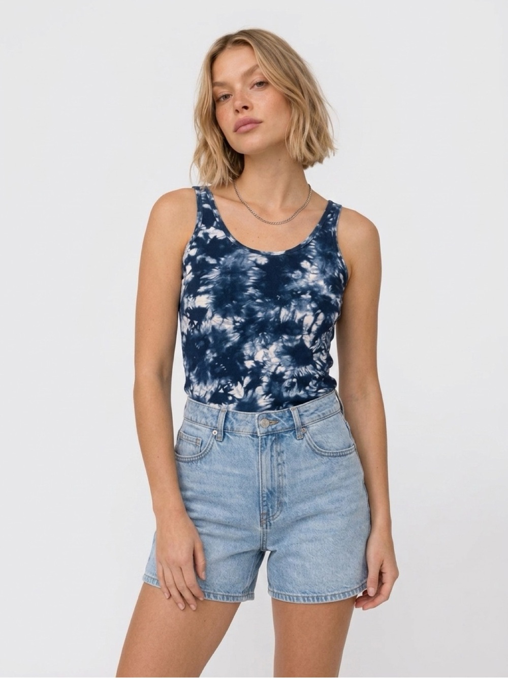 No Boundaries Navy and White Tie-Dye Scoop Tank
